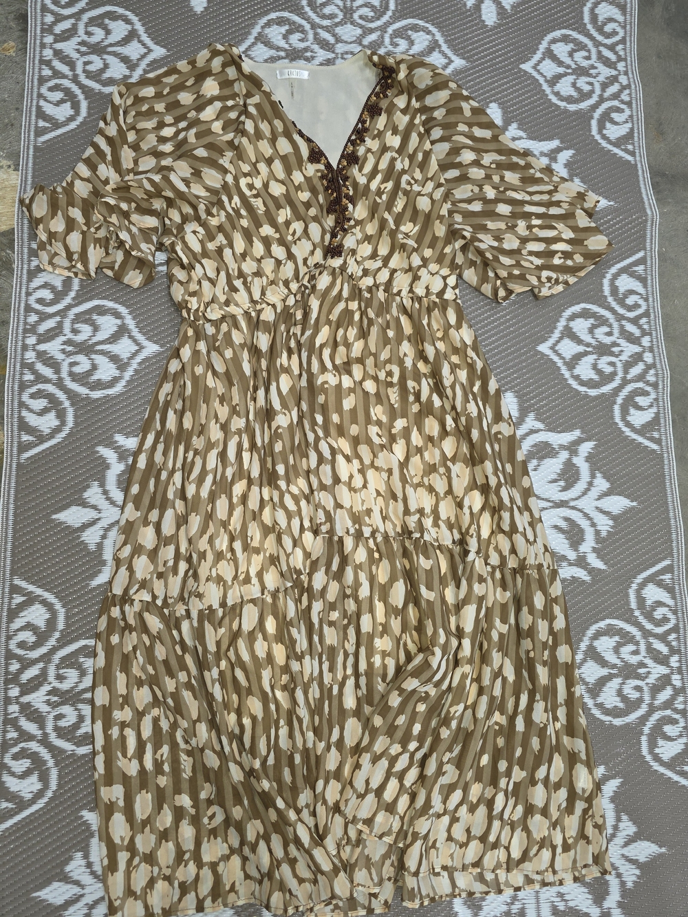 Kaktus Tan and Cream Printed Tiered Maxi Dress
